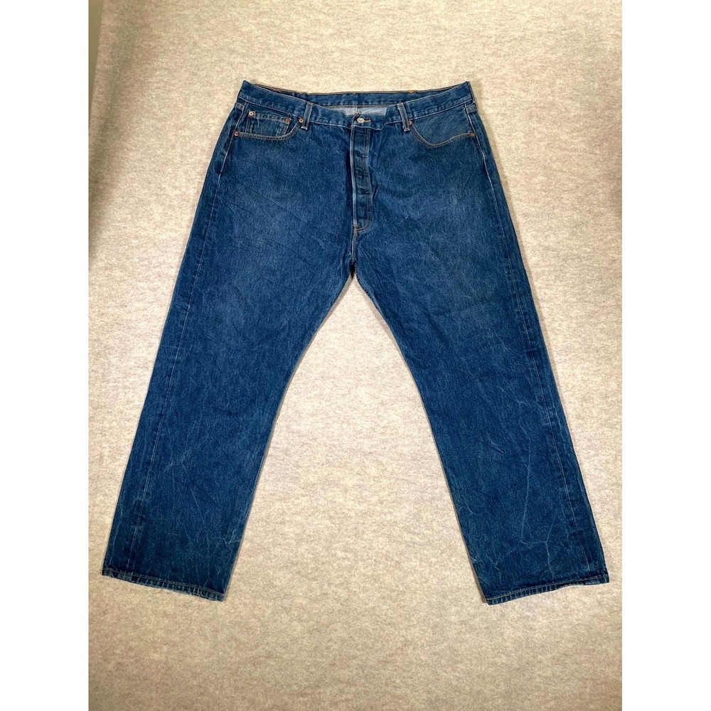 Levis 501 Original Fit Straight Jeans Men 44x32 Blue Denim Logo Cotton Dark Wash